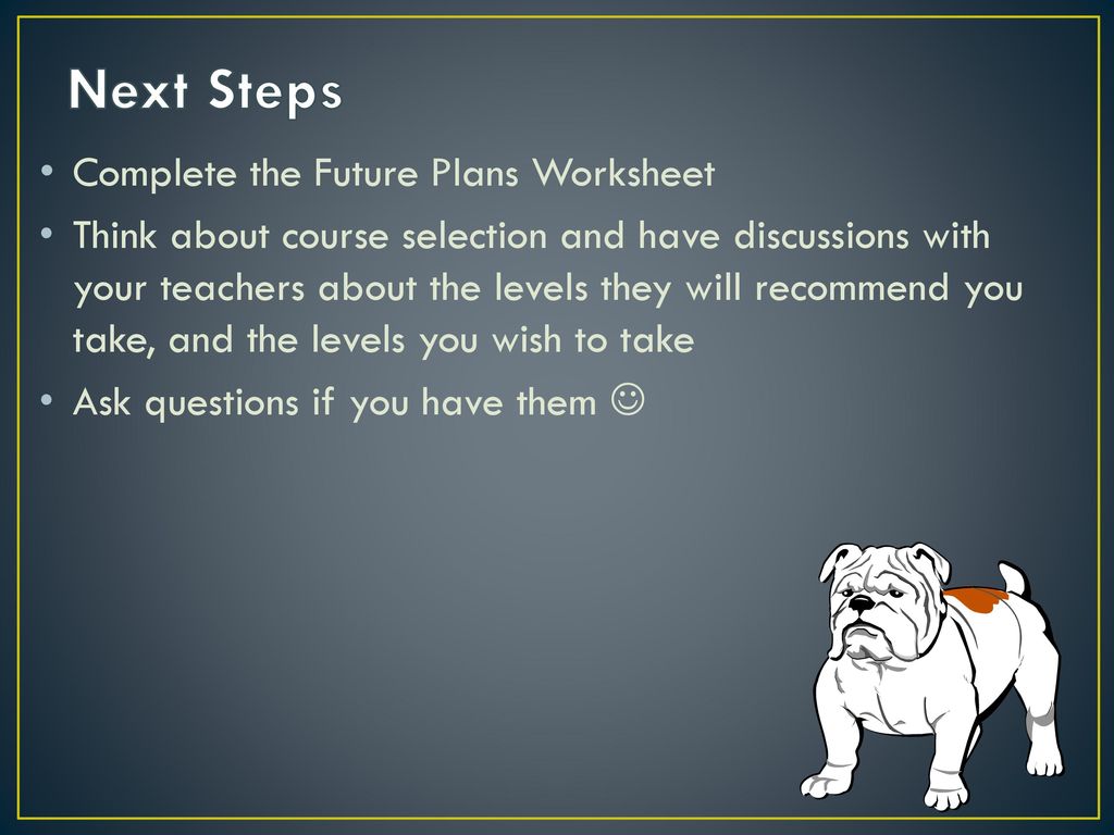 Next Steps Complete the Future Plans Worksheet