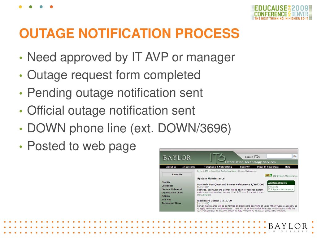 Outage notification process