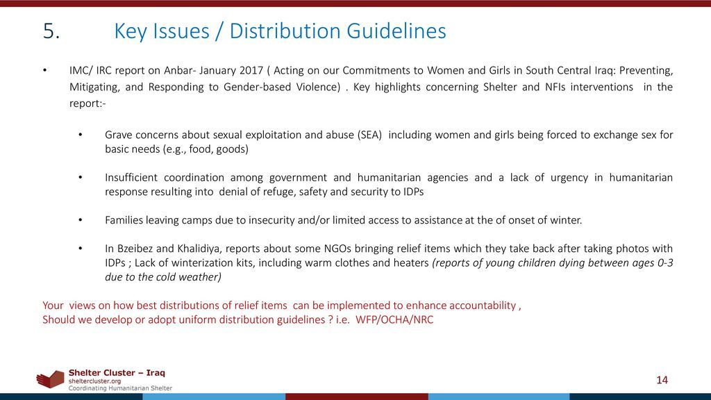 5. Key Issues / Distribution Guidelines