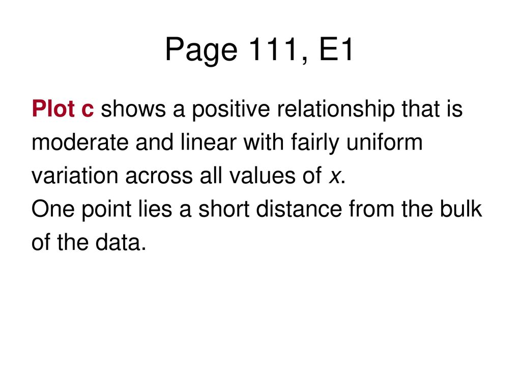 Page 111, E1 Plot c shows a positive relationship that is