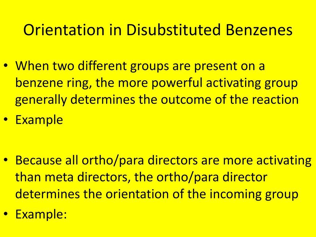 SOLVED: Disubstituted benzene ring 5) The orientation of electrophilic  aromatic substitution on already on the ring is most usually controlled by  whichever of the two groups name the structure(s) of the major