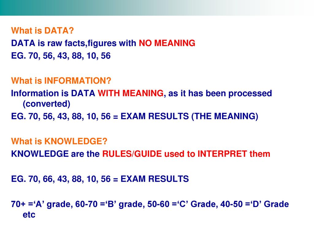 What Is Data Data Is Raw Factsfigures With No Meaning Eg