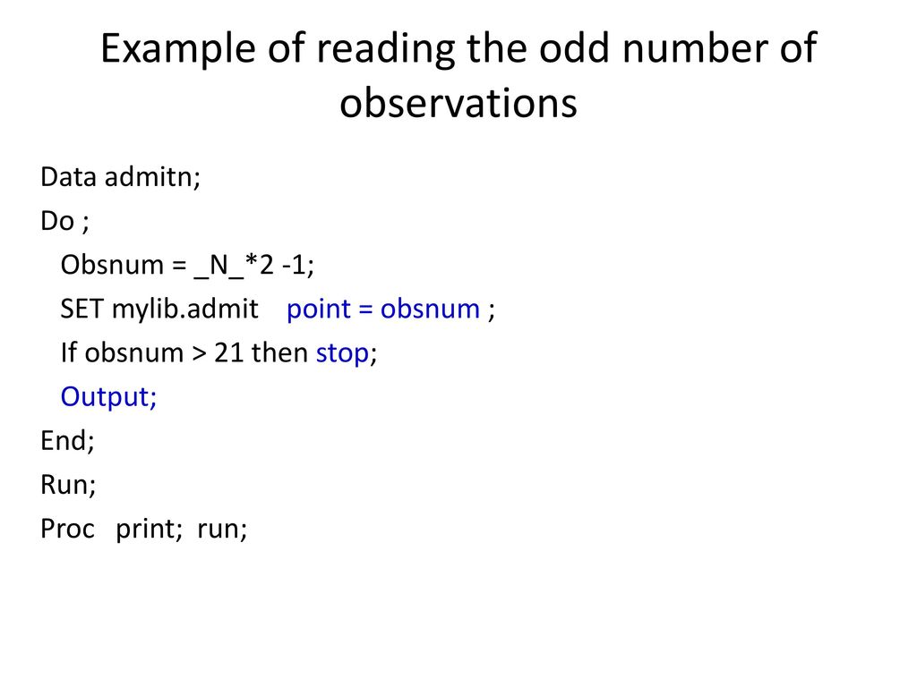 Example of reading the odd number of observations