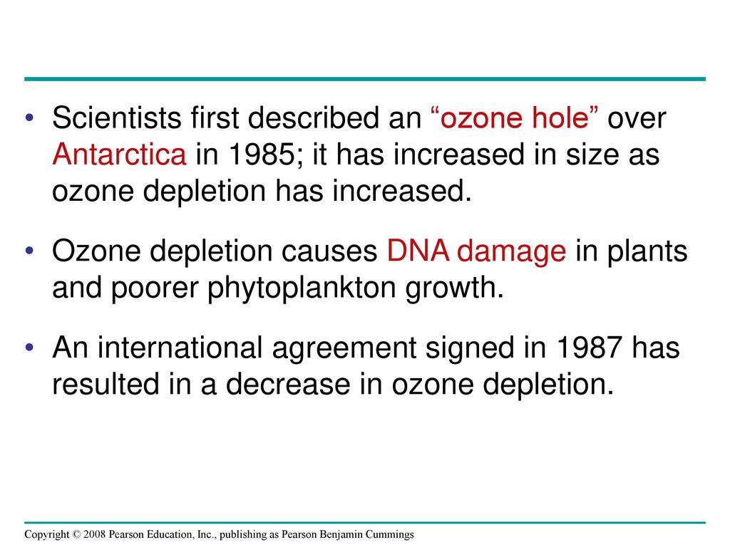 Scientists first described an ozone hole over Antarctica in 1985; it has increased in size as ozone depletion has increased.