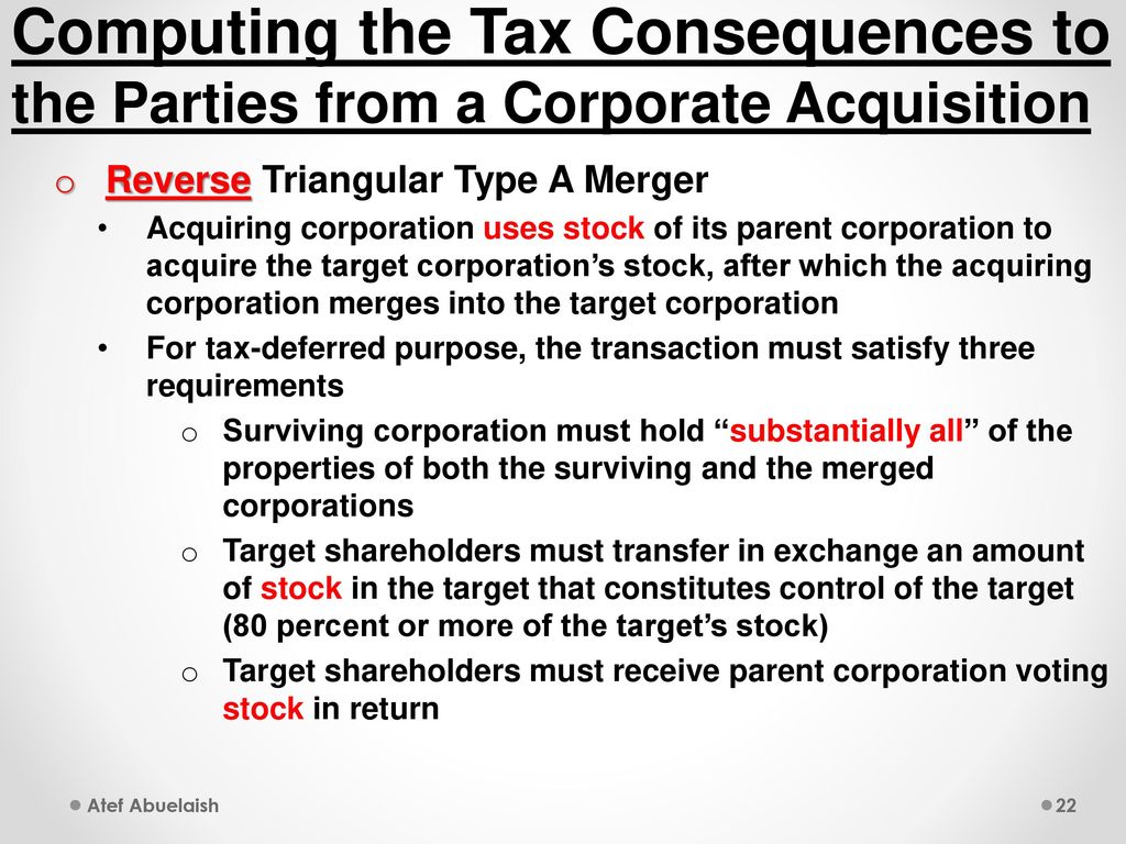 Computing the Tax Consequences to the Parties from a Corporate Acquisition