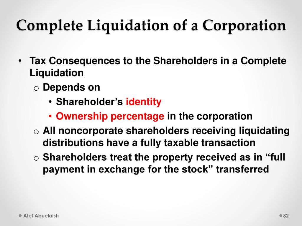 Complete Liquidation of a Corporation