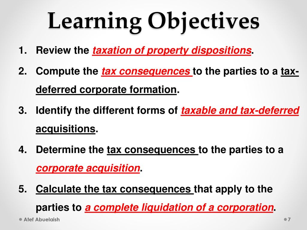 Learning Objectives Review the taxation of property dispositions.