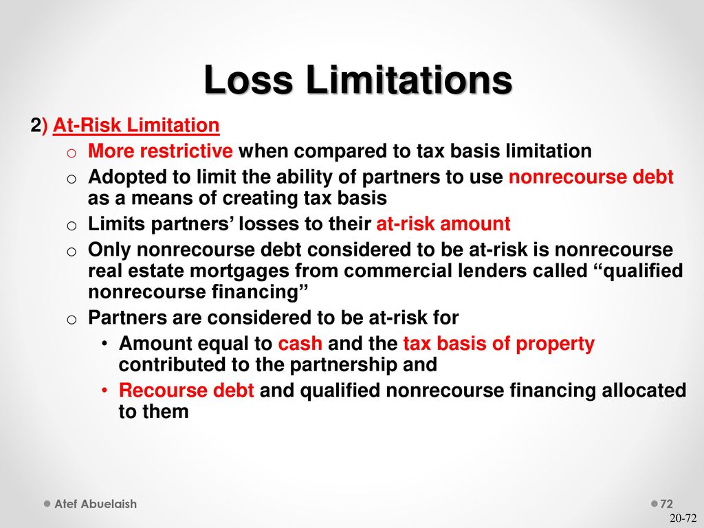 Loss Limitations 2) At-Risk Limitation