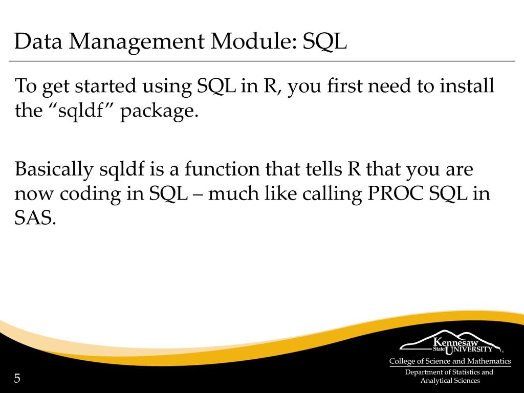 Data management module using sql in r ppt download