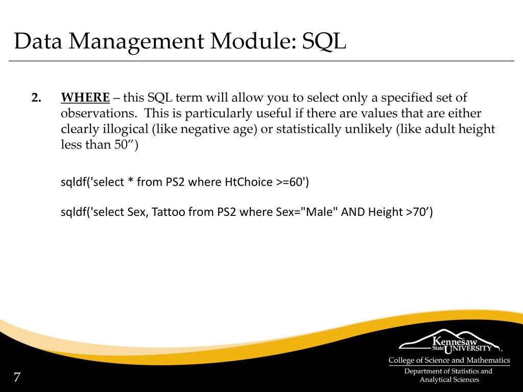 Data management module using sql in r ppt download