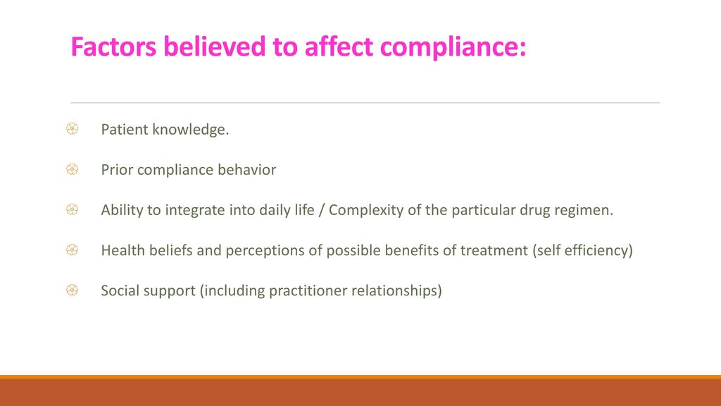 Factors believed to affect compliance: