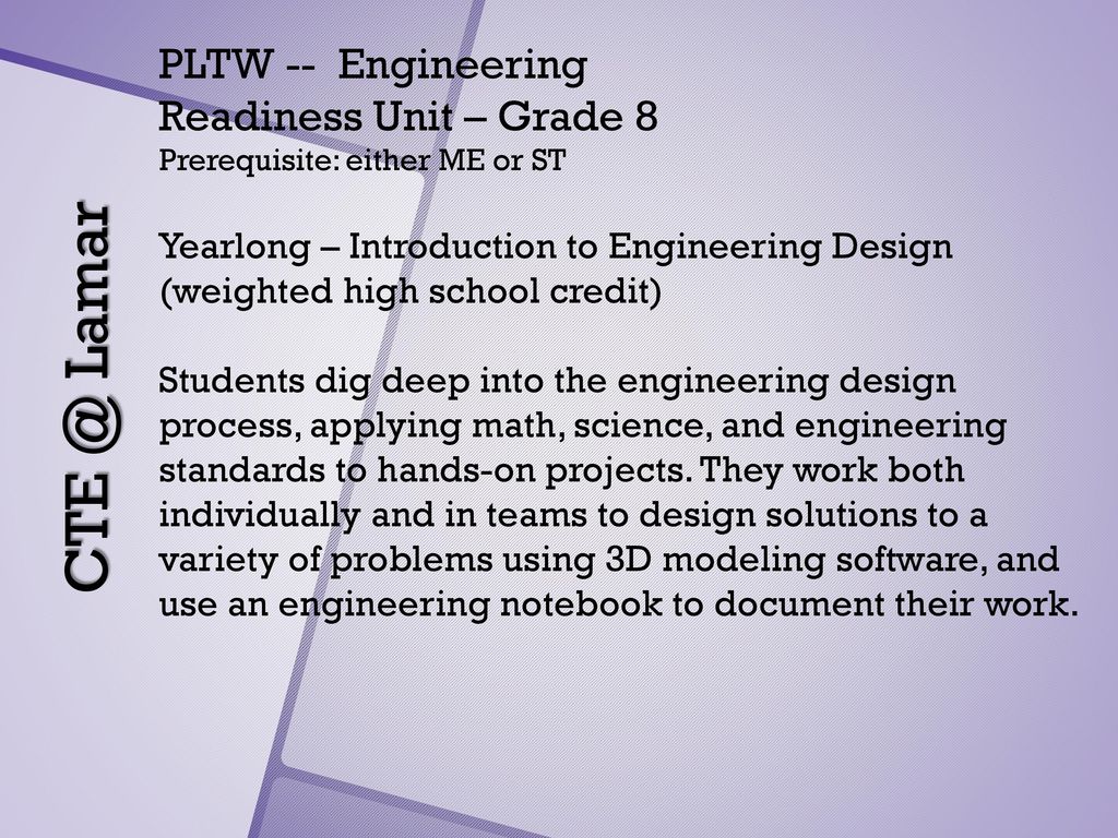 Lamar PLTW -- Engineering Readiness Unit – Grade 8
