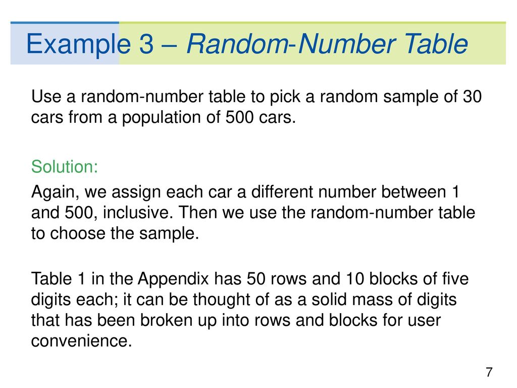 Example 3 – Random-Number Table
