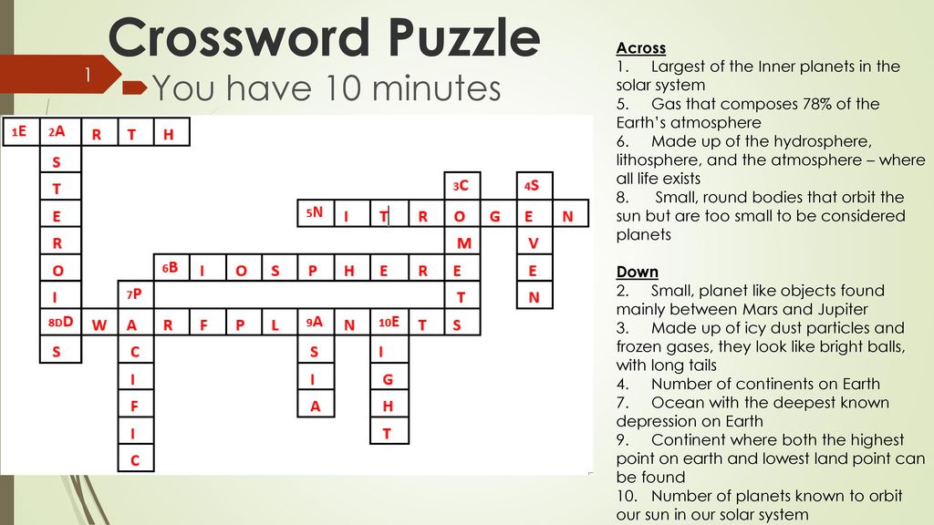 You have 10 minutes Crossword Puzzle Across ppt download