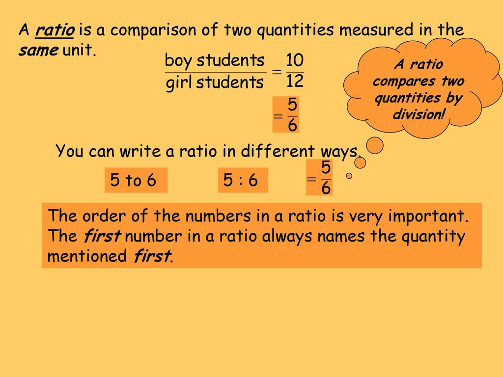 A ratio compares two quantities by division!