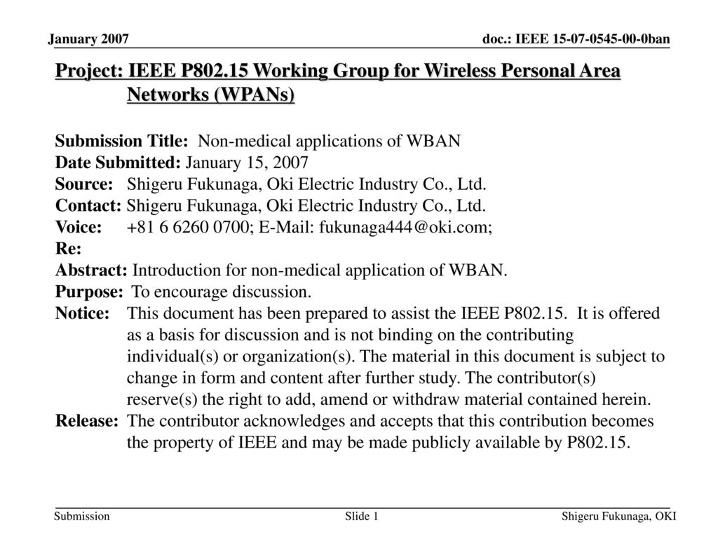 平成30年5月 doc.: IEEE /424r1. January Project: IEEE P Working Group for Wireless Personal Area Networks (WPANs)