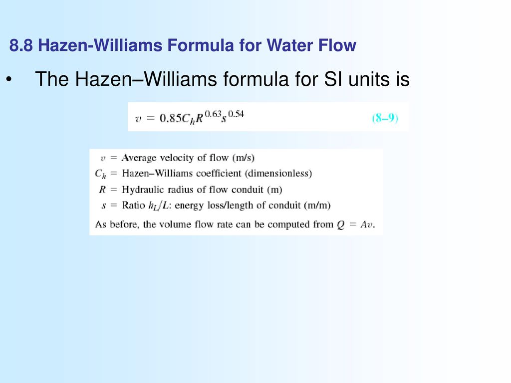 Hazen Williams Formula Pipe Flow Chart