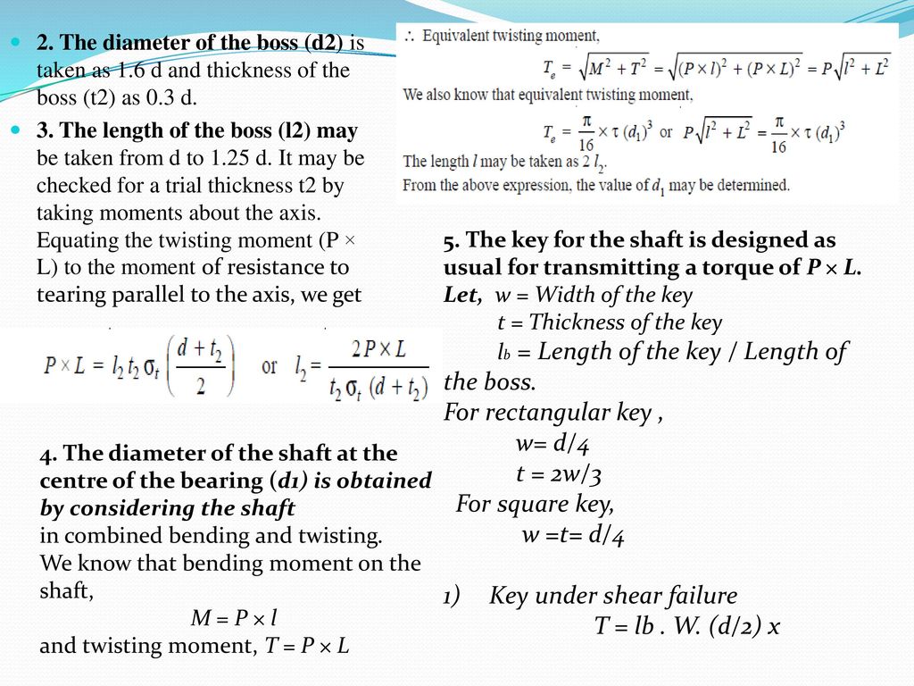 Key under shear failure T = lb . W. (d/2) x