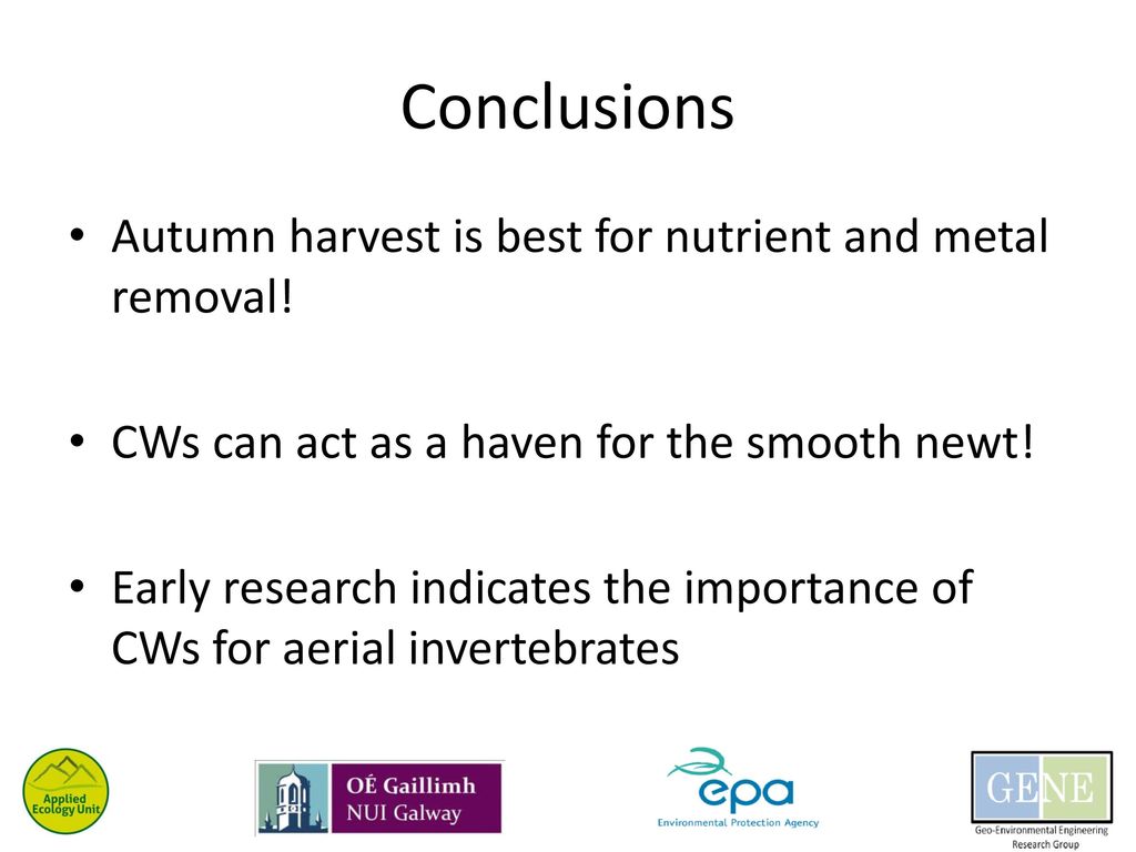 Conclusions Autumn harvest is best for nutrient and metal removal!