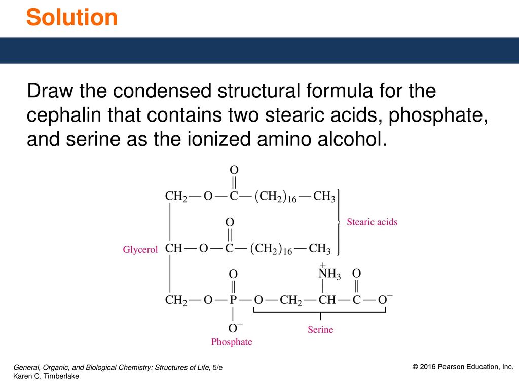 Draw the condensed structural formula for the cephalin that contains two st...