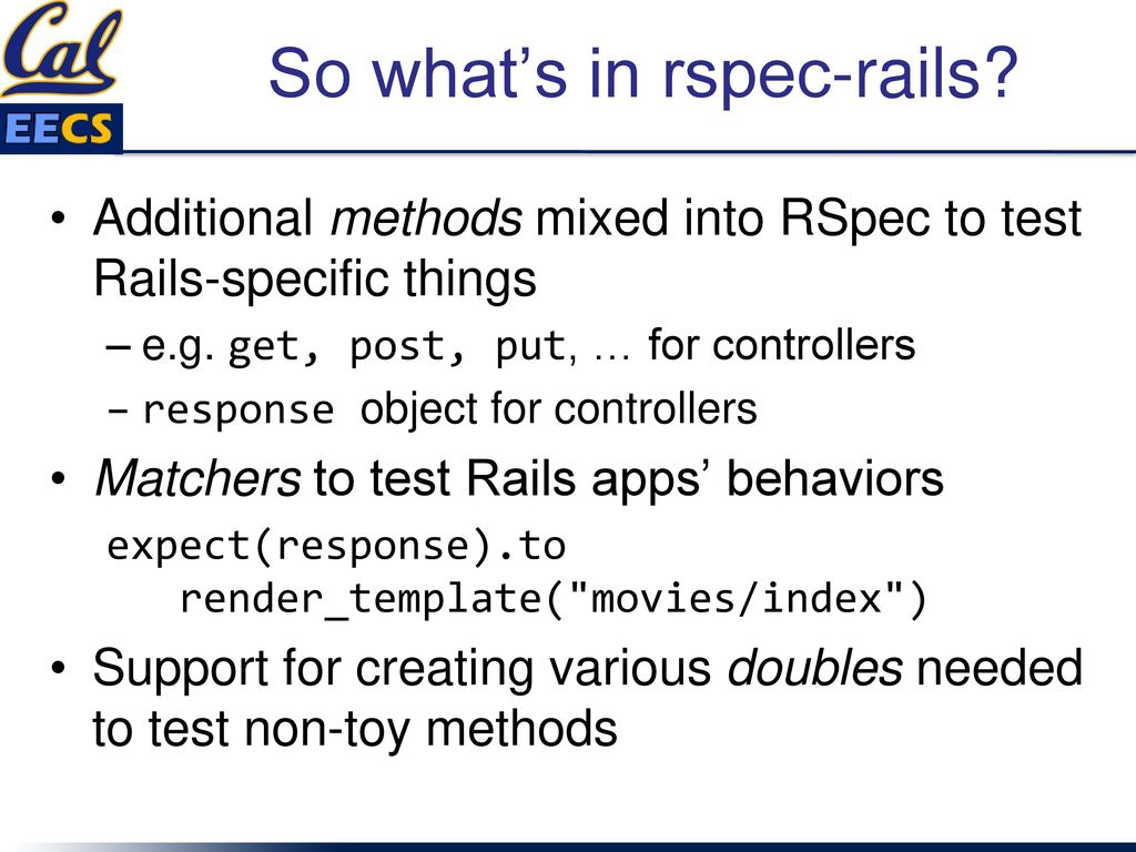 Intro To Rspec Unit Tests Engineering Software As A Service 8 1 Ppt Download