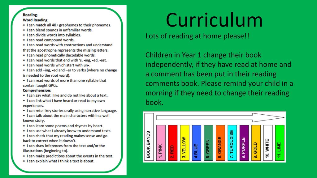 Curriculum Lots of reading at home please!!