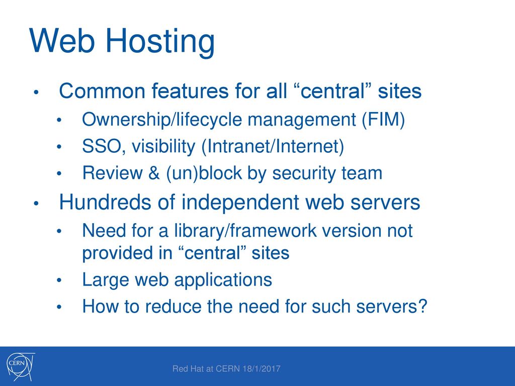 Web Hosting Common features for all central sites