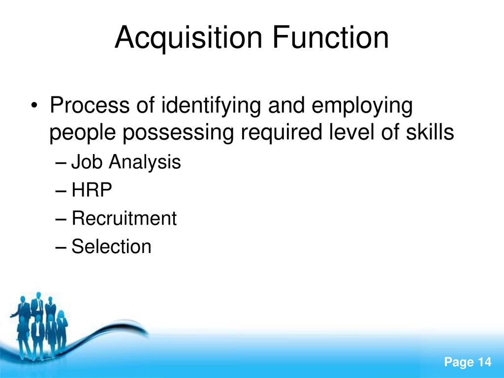 Acquisition Function Process of identifying and employing people possessing required level of skills.