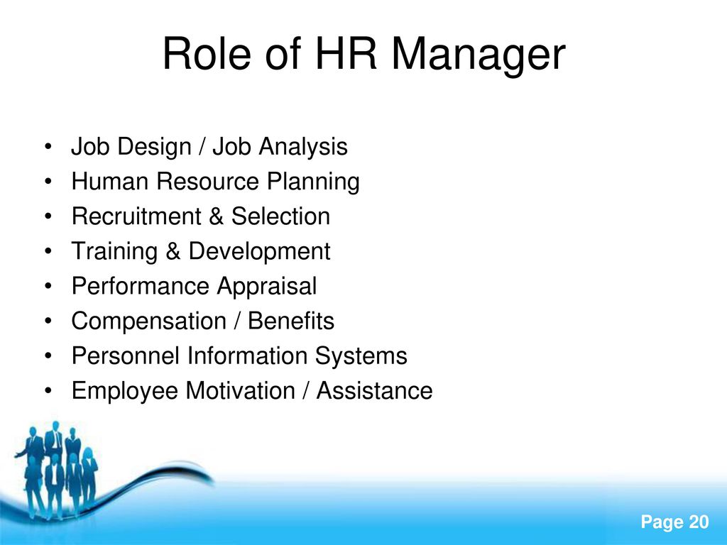 Role of HR Manager Job Design / Job Analysis Human Resource Planning