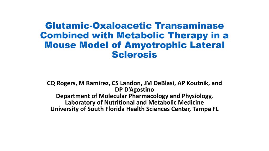 Glutamic-Oxaloacetic Transaminase Combined with Metabolic Therapy in a Mouse Model of Amyotrophic Lateral Sclerosis