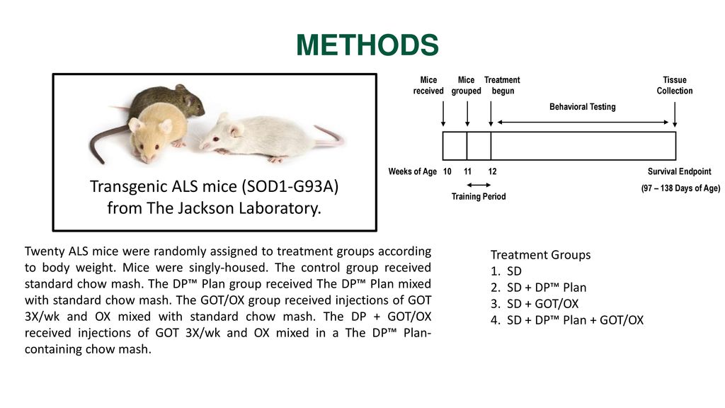 Transgenic ALS mice (SOD1-G93A) from The Jackson Laboratory.