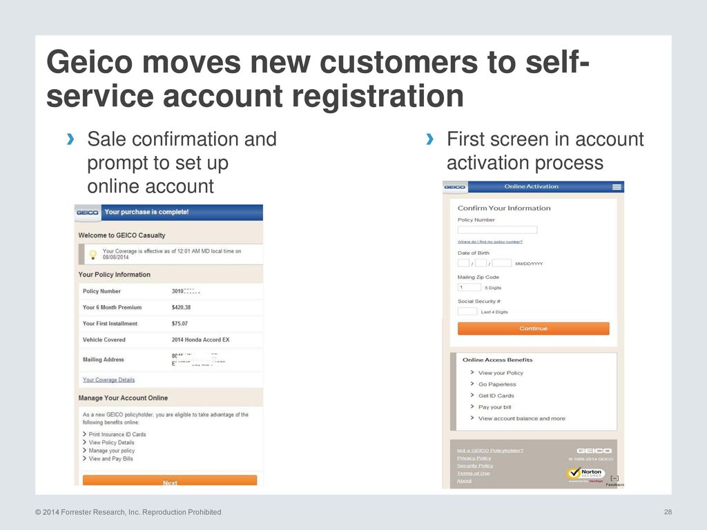 Geico moves new customers to self-service account registration