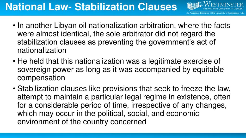 National Law- Stabilization Clauses