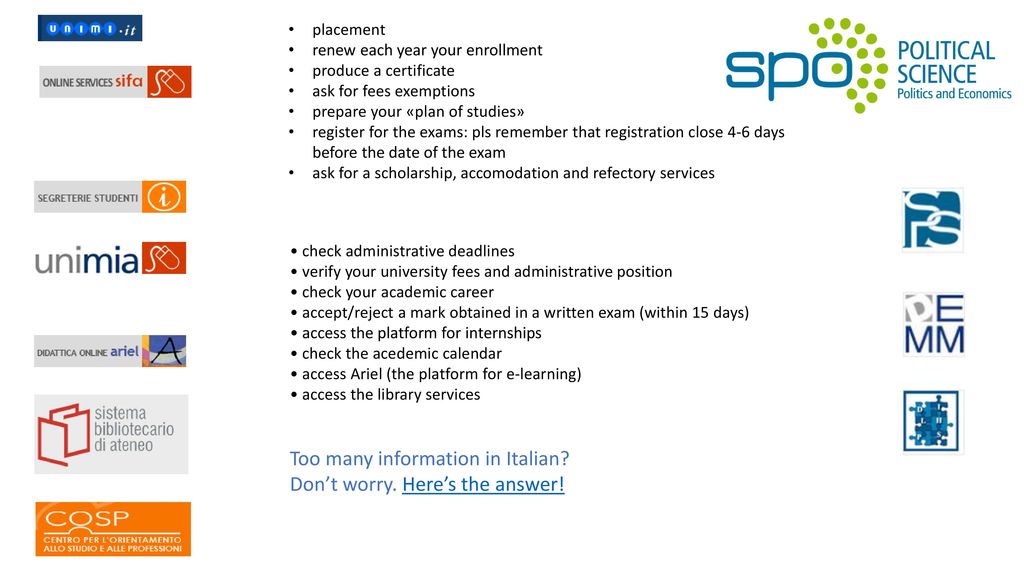 ENROLLMENT Until September 30 ENGLISH B2 for Politics and economics