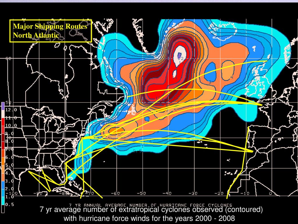Geographic distribution of cyclones with winds of HF intensity