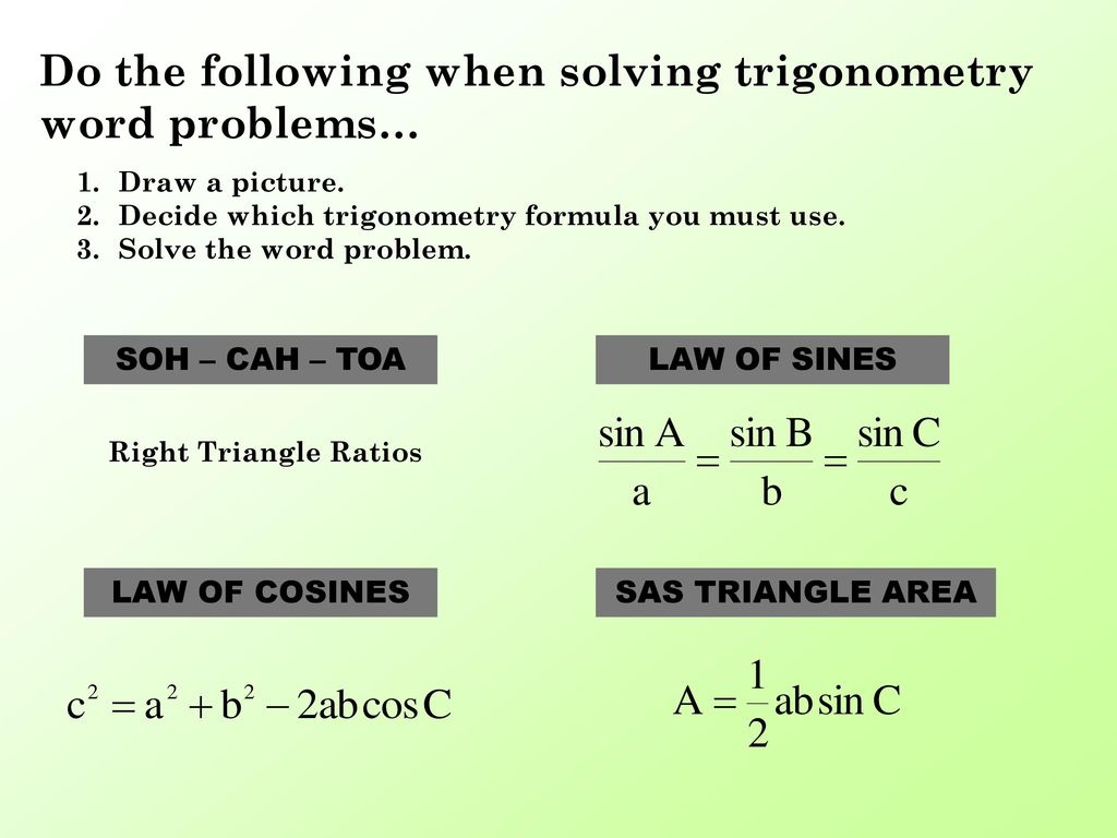 Problem Solving with Trigonometry - ppt download Inside Trig Word Problems Worksheet