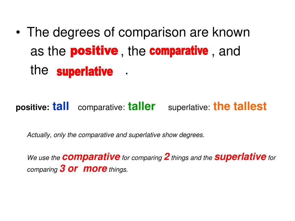 Use degrees of comparison. Degrees of Comparison. Tall Comparative and Superlative. Comparative and Superlative degrees. Tall Superlative form.