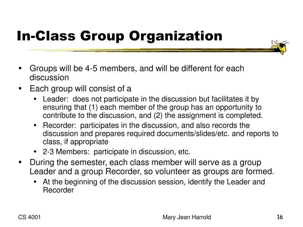In-Class Group Organization