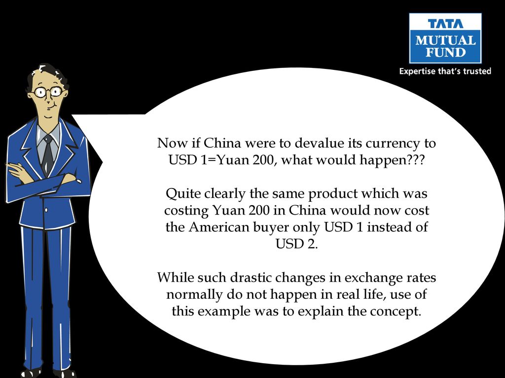 Now if China were to devalue its currency to USD 1=Yuan 200, what would happen