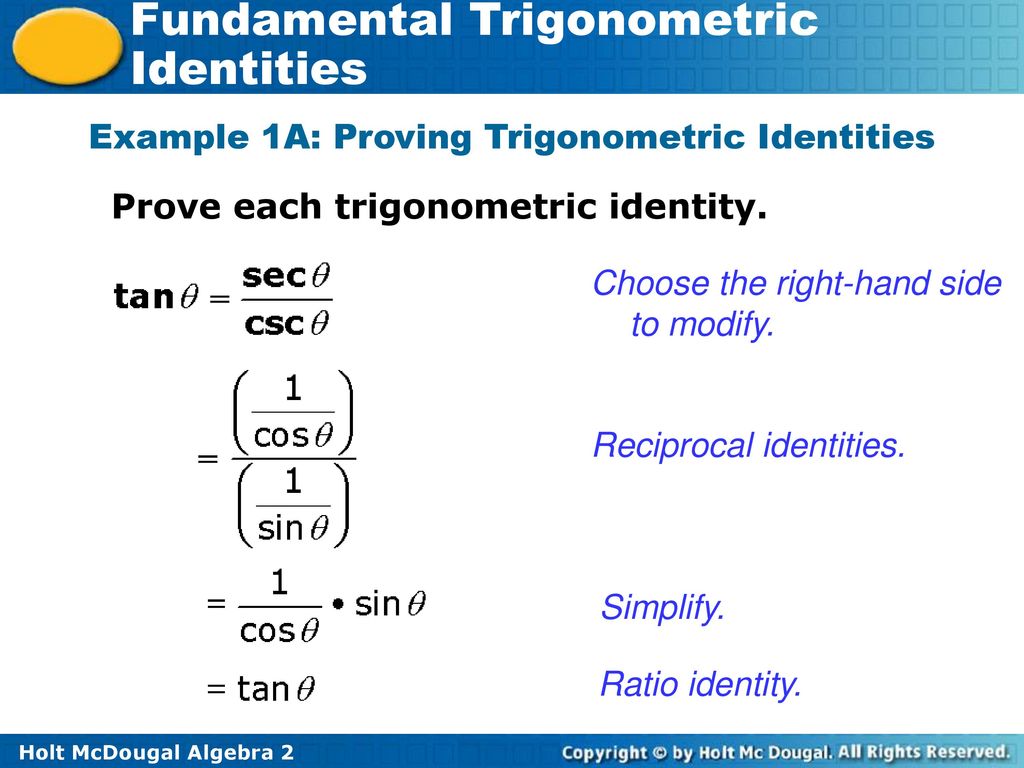 Example 1A: Proving Trigonometric Identities