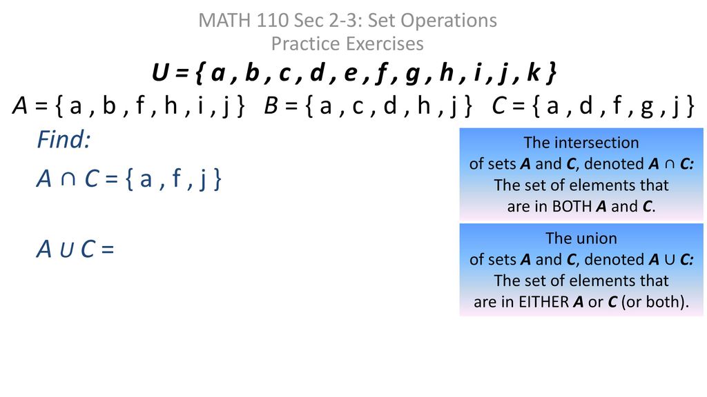 Math 110 Sec 2 3 Set Operations Practice Exercises Ppt Download