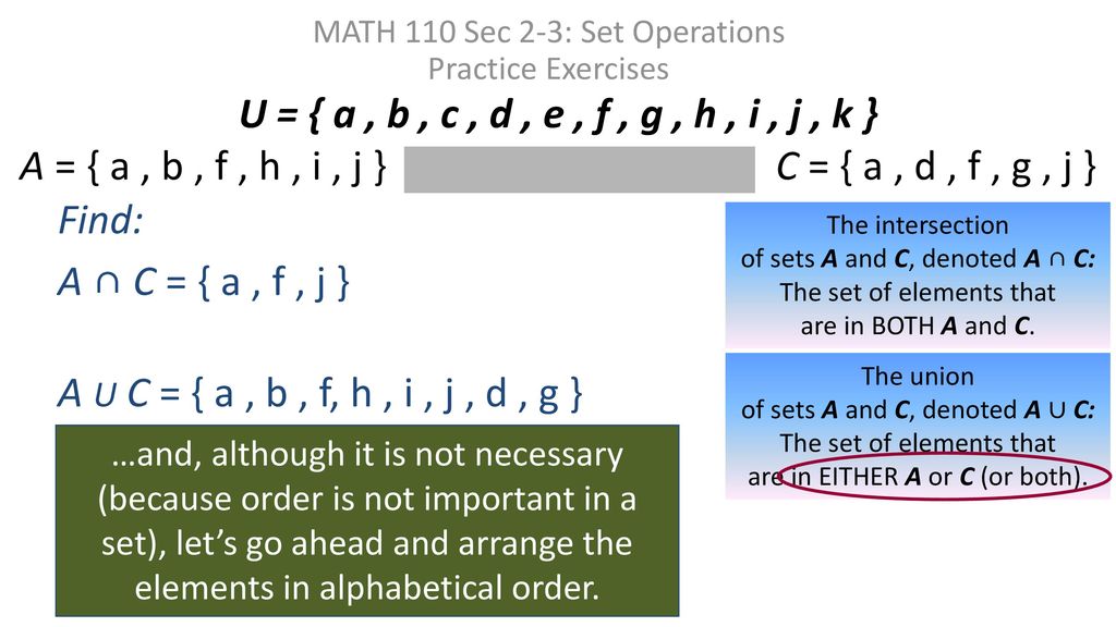 Math 110 Sec 2 3 Set Operations Practice Exercises Ppt Download