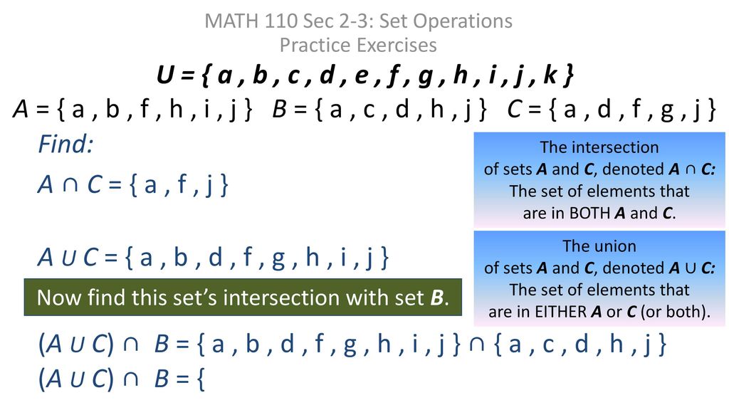 Math 110 Sec 2 3 Set Operations Practice Exercises Ppt Download