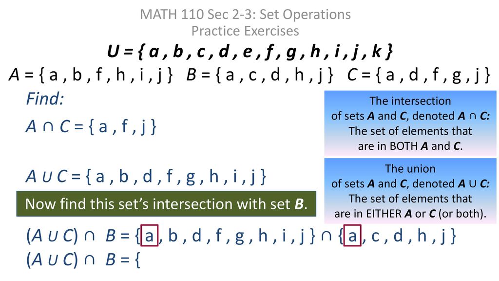 Math 110 Sec 2 3 Set Operations Practice Exercises Ppt Download