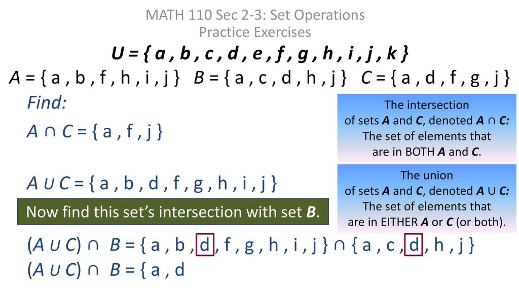 Math 110 Sec 2 3 Set Operations Practice Exercises Ppt Download
