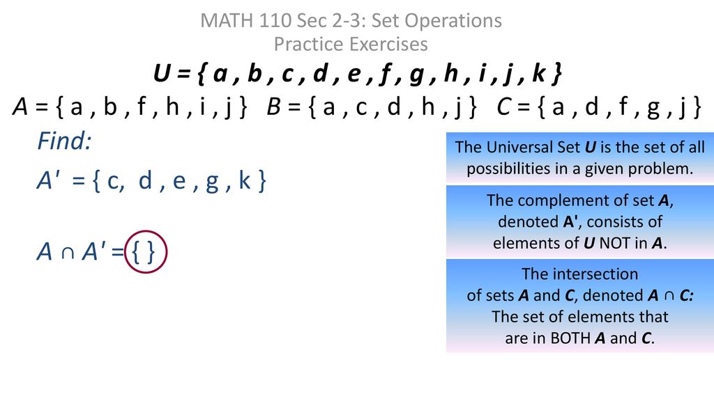 Math 110 Sec 2 3 Set Operations Practice Exercises Ppt Download