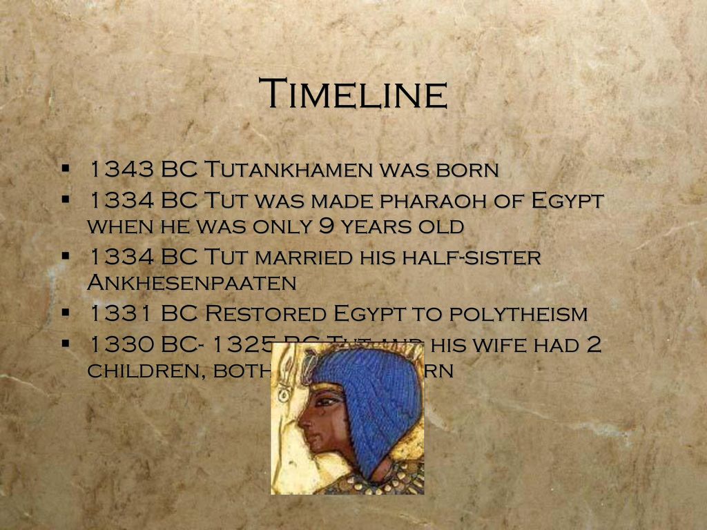 Timeline 1343 BC Tutankhamen was born