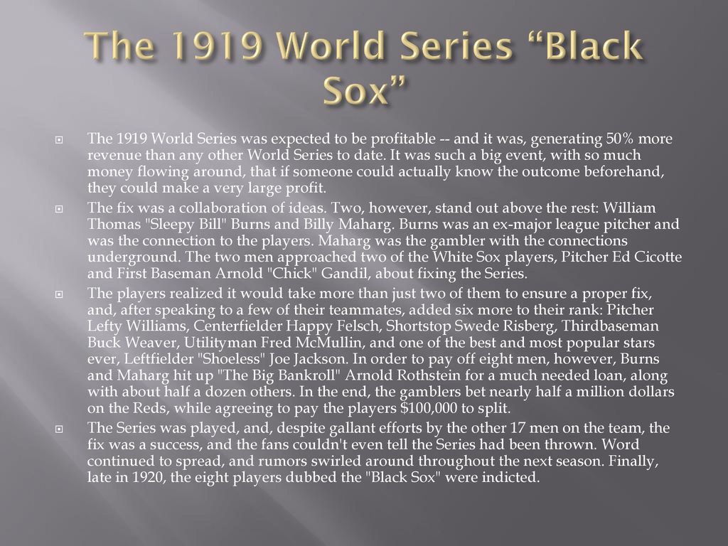 The Great Gatsby and the Fixing of the the 1919 World Series by