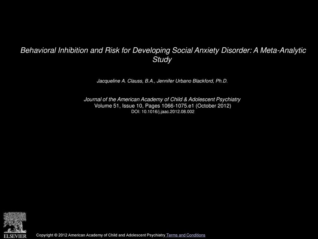 Behavioral Inhibition and Risk for Developing Social Anxiety Disorder: A Meta-Analytic Study
