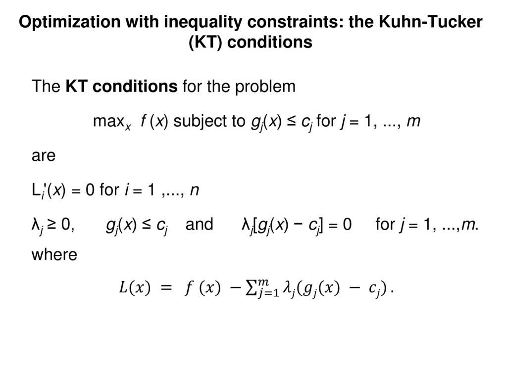 Optimization With Inequality Constraints Ppt Download